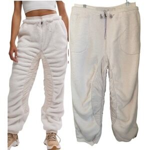 Free People Movement Sundown Sherpa Fleece Jogger Pants Ivory Size L NWT $168